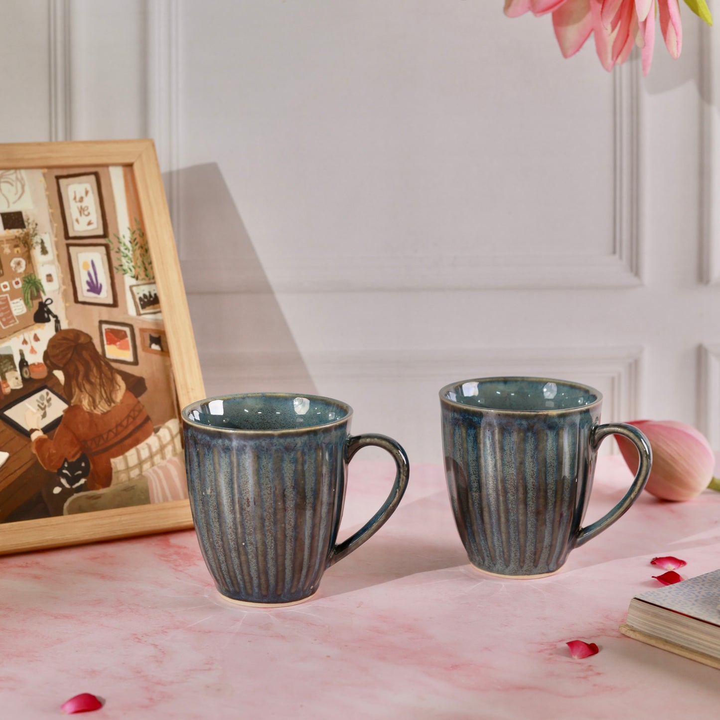 Green Fluted Mug - Set of 2