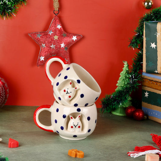 Pixie 4D Blue and Red Bunny Polka Mugs - Set of 2