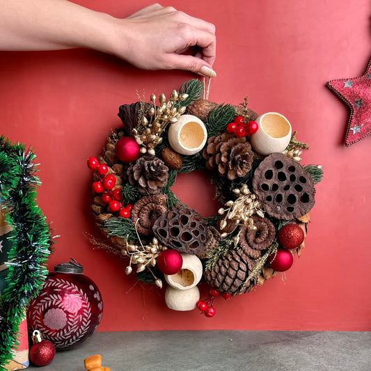 Christmas Wreath - made from dried flowers - rustic and evergreen