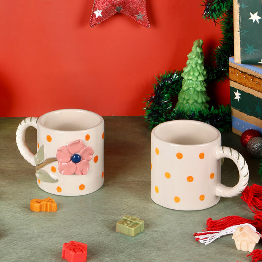 Bougainvillea Polka Flower Mug - Set of 2