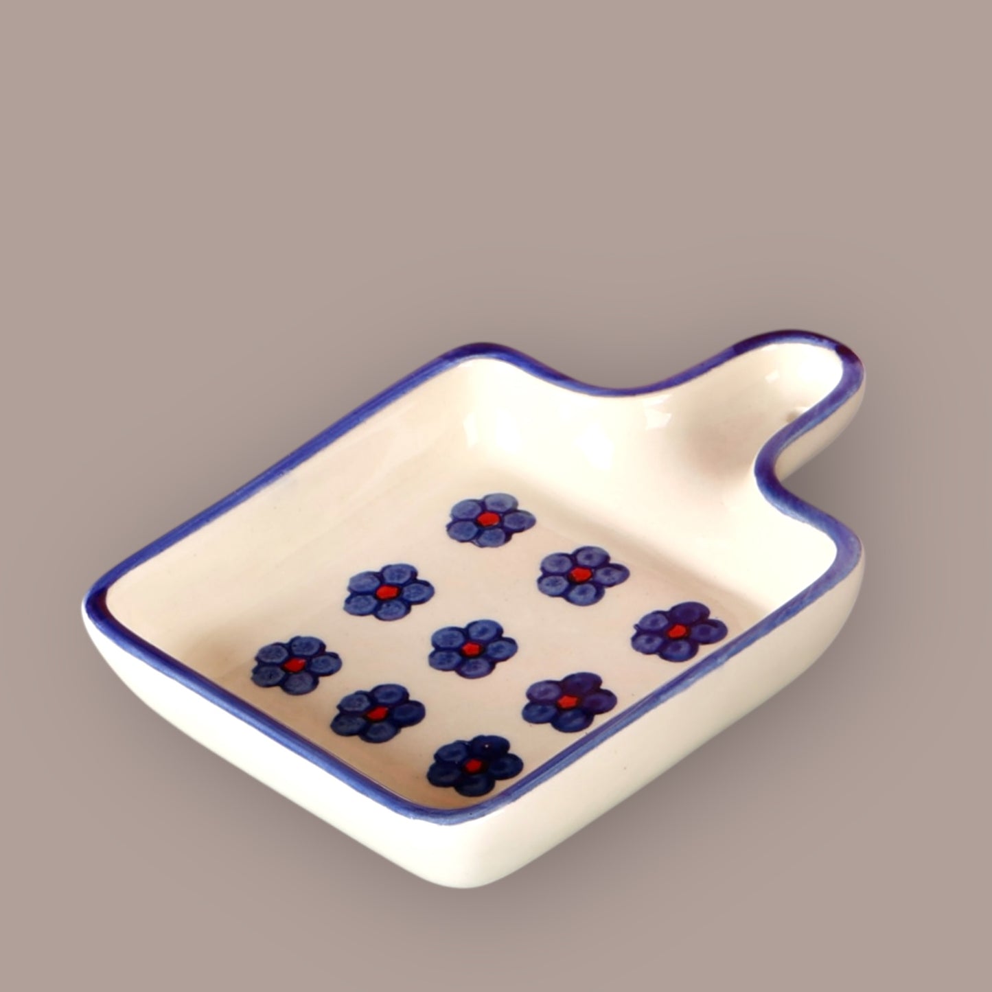 Blue and Red Floral Handpainted Handle Platter