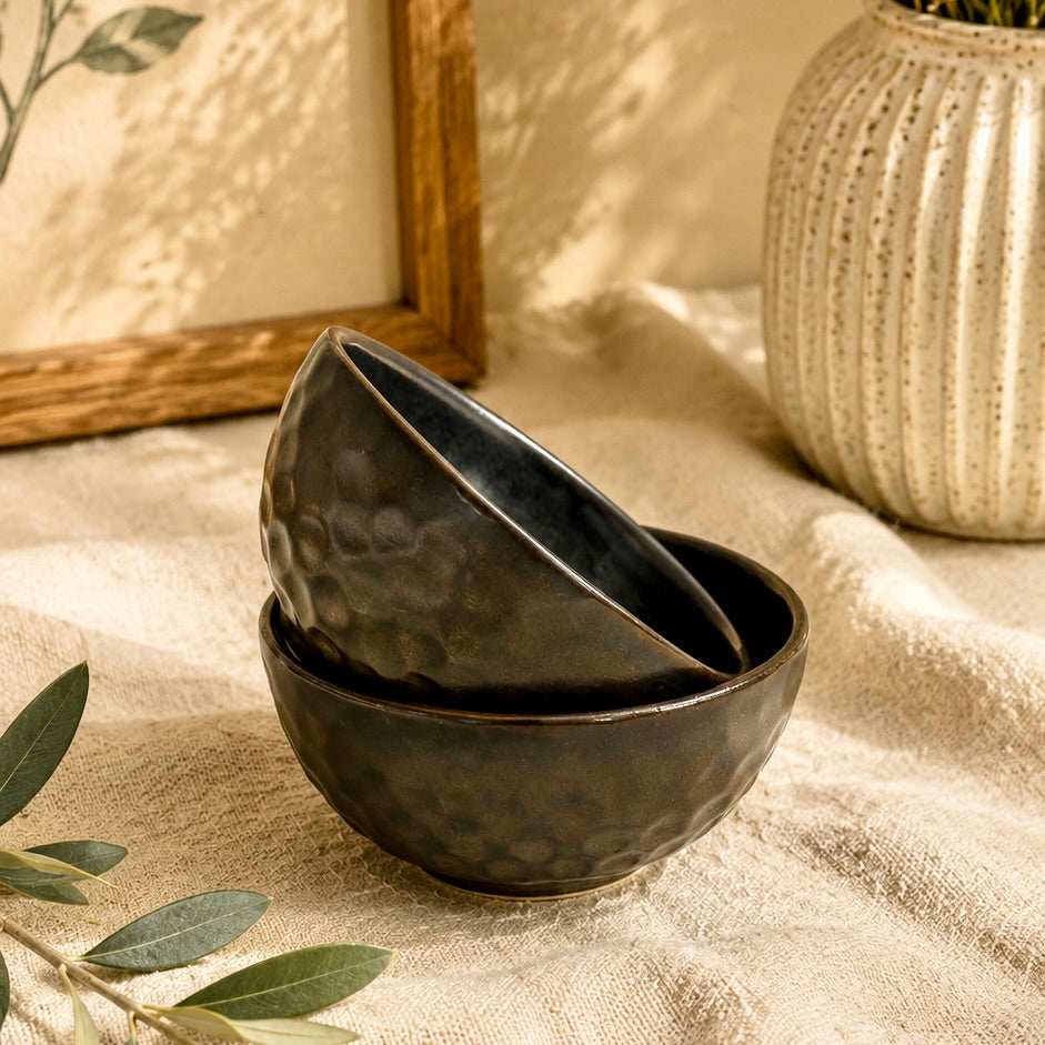 Vamsi Studio Pottery Textured Portion or Dessert Bowl - Set of 2