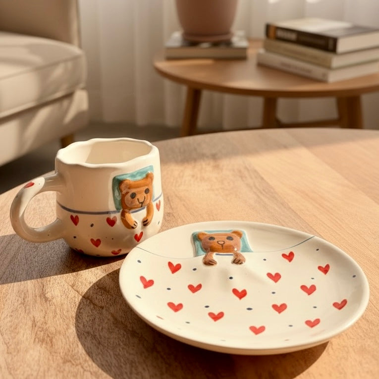 Sleepy Teddy Mug and Snack Plate Set