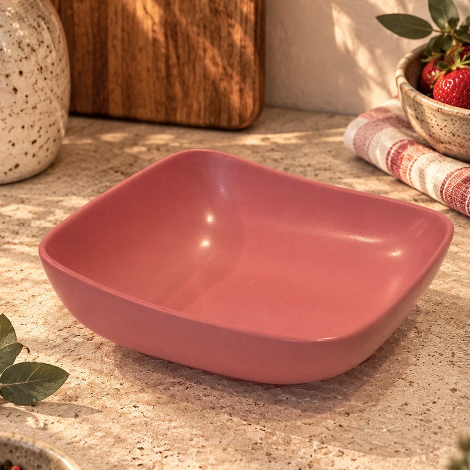Matte Pink Square Uneven Snack Bowl - with an imperfection