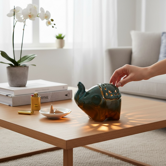 Studio Pottery Elephant T-light Holder