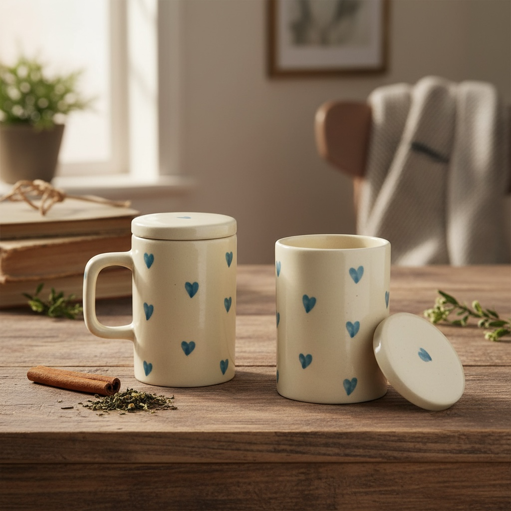 Blue Heart Mug with Lid - Pack of 2