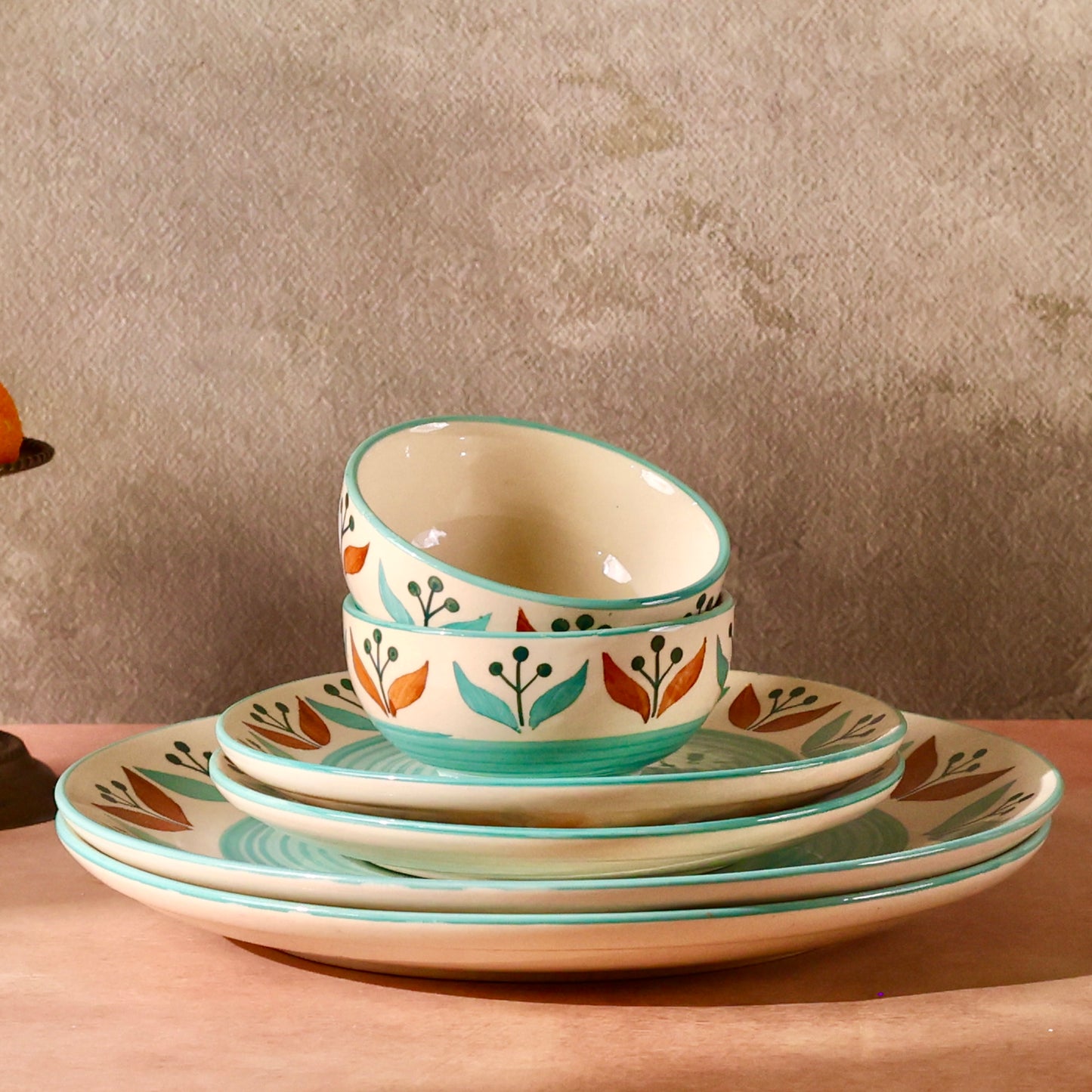 Mughal Garden Handpainted Dinner Set for 2 - 7 pieces