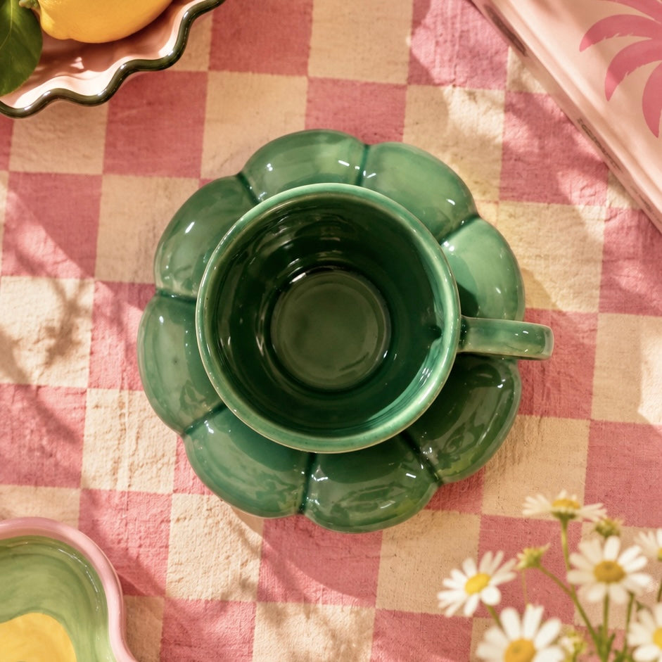 Dream Cloud Whimsical Cup & Saucer Set - Green