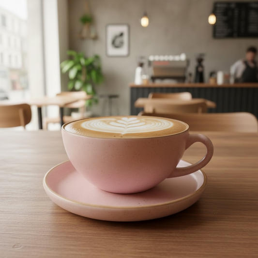 Gigi Matte Pastel Pink Speckled Large Cappuccino Cup and Saucer - Pack of 1