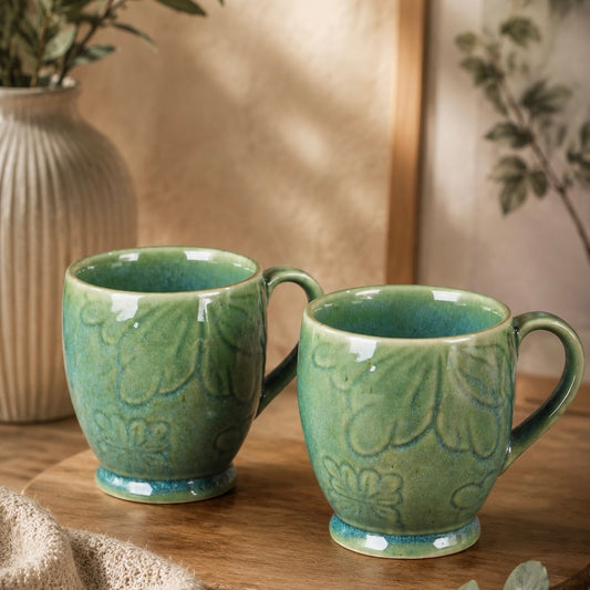 Shaded Green Embossed Mug - Set of 2