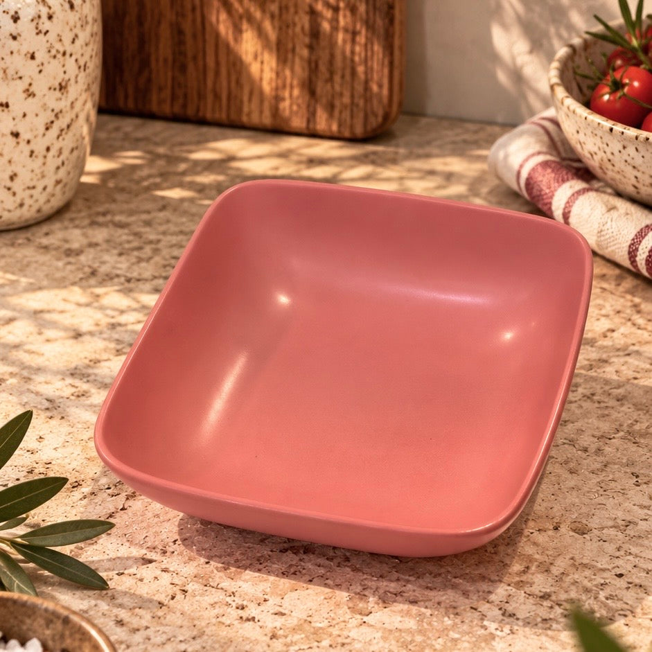 Matte Pink Square Uneven Snack Bowl - with an imperfection