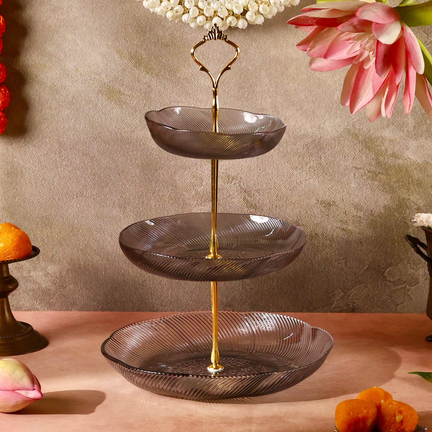 Irina Glass 3 tier Cake or Cupcake Stand or Fruit Platter