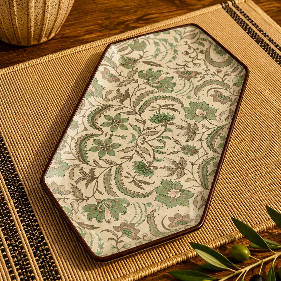 Muted Pastel Phool Bagh Printed Hexagon Platter
