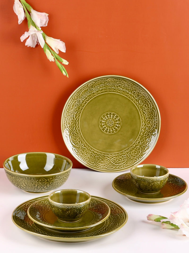 Green Renee Studio Pottery Dinner Set  for 2 (Exclusive) - 7 pieces