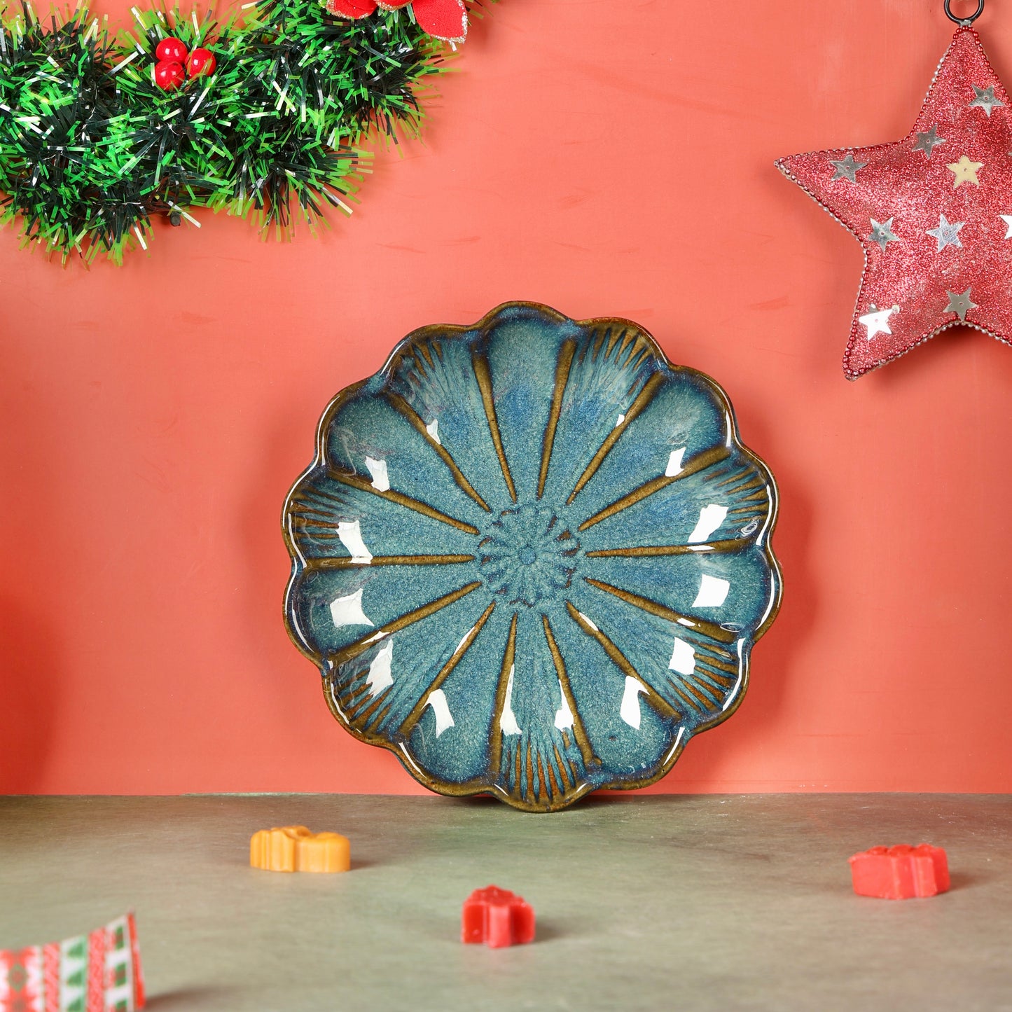 Vera Blue Studio Pottery Scalloped Plate or Trinket Dish