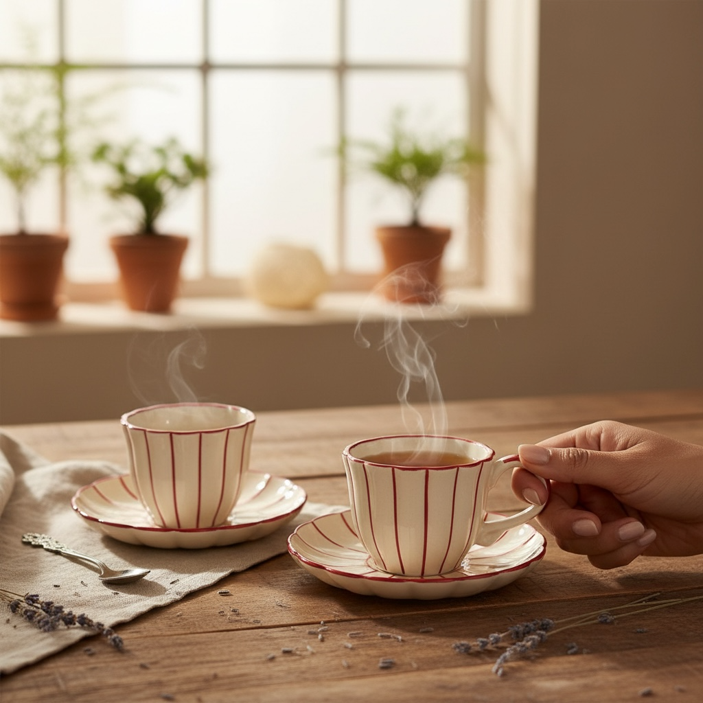 Vintage Red Stripe Cup and Saucer