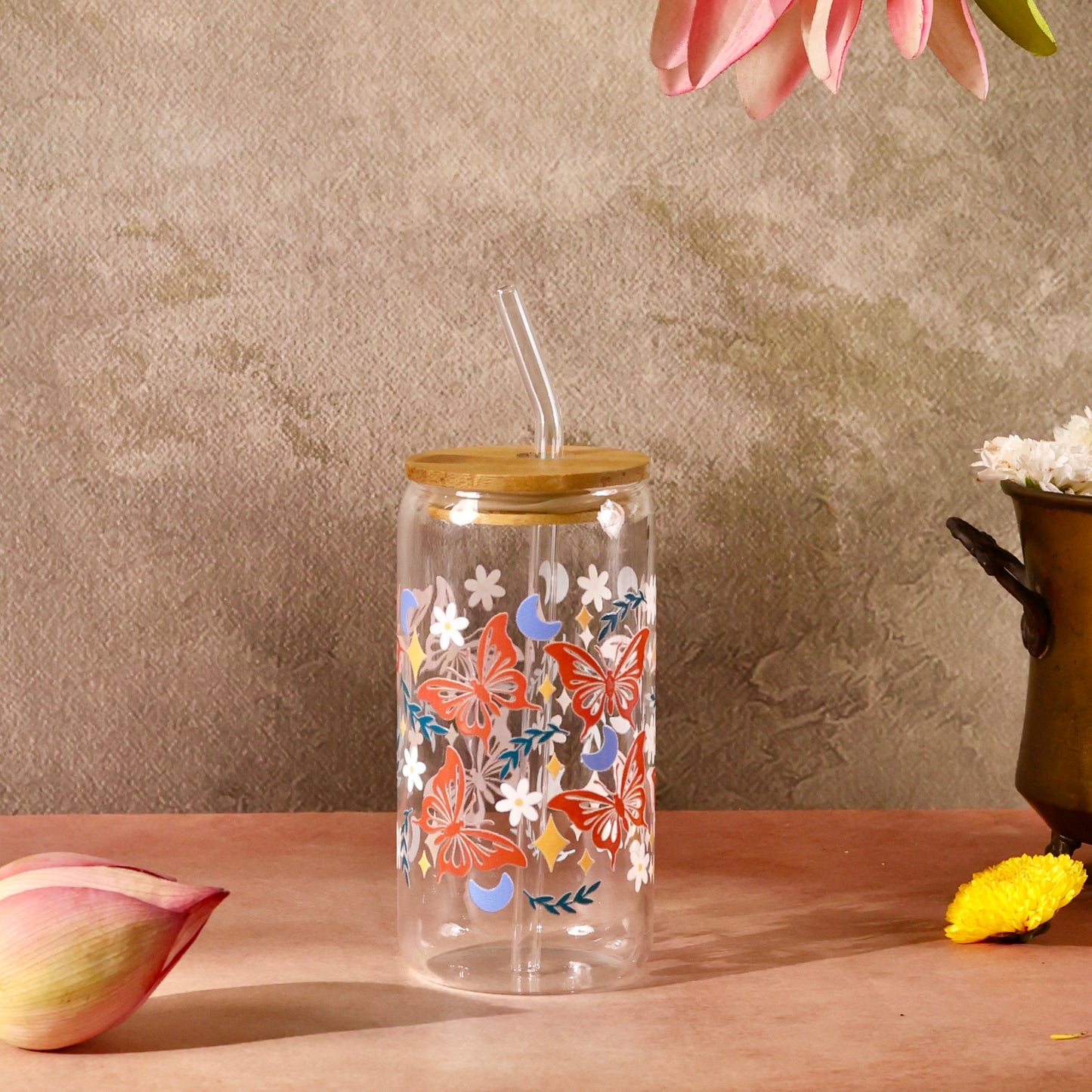 Butterfly Meadow Ophelia Glass Sipper - with UV DTF sticker