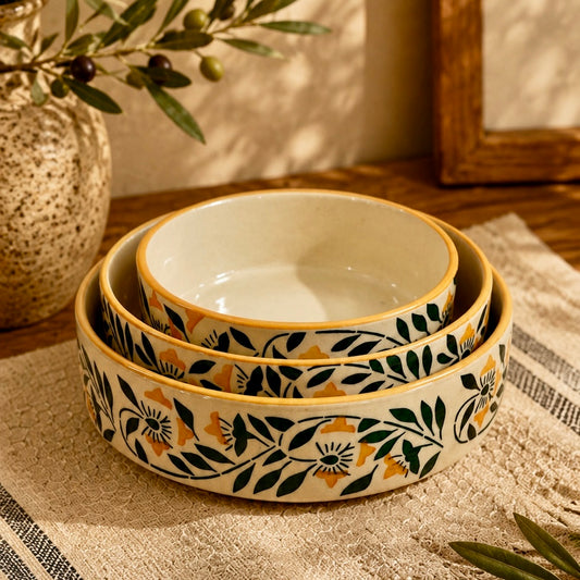 Marigold Trellis 3 Piece Nesting Flat Bowl Set