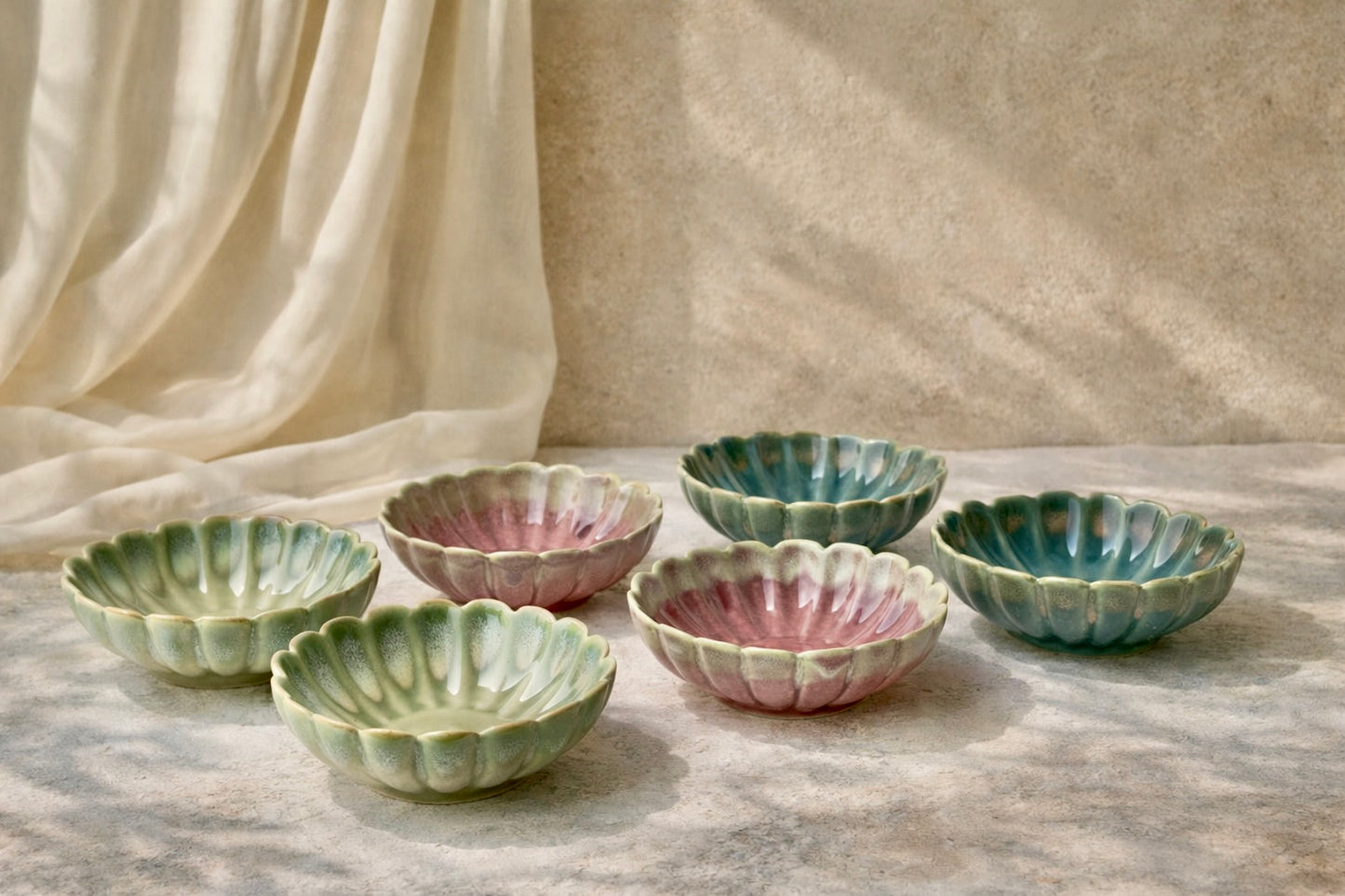 Aurora Bloom Scalloped Mini Bowls - Set of 6