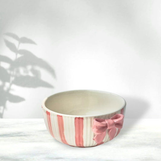 Pink Bow Striped All Purpose Bowl