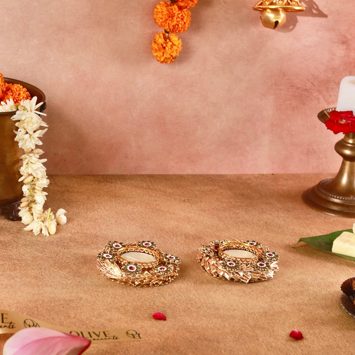Aarambh Jyoti – Gota Patti & Beadwork Tealight Holders (Set of 2)