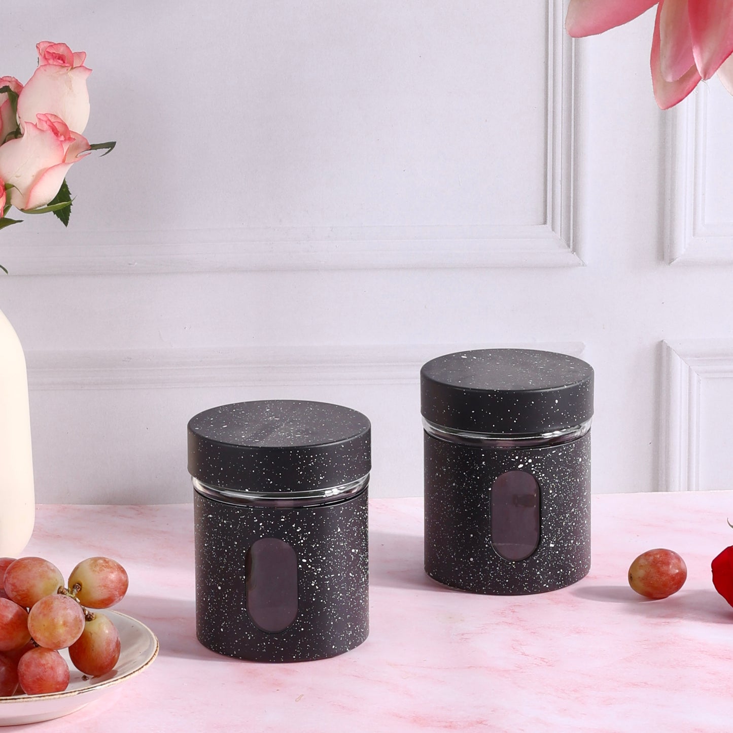 Airtight glass storage jars with silicon cover - Pack of 2