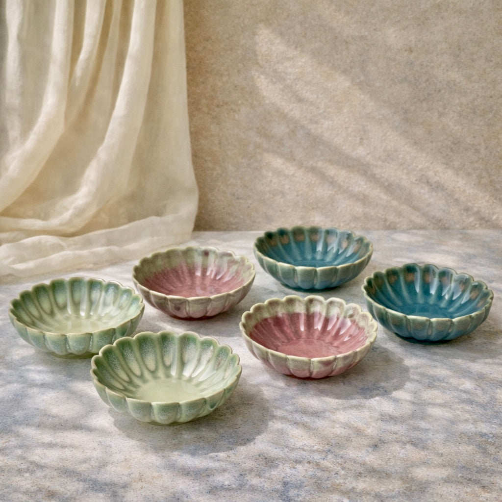 Aurora Bloom Scalloped Mini Bowls - Set of 6