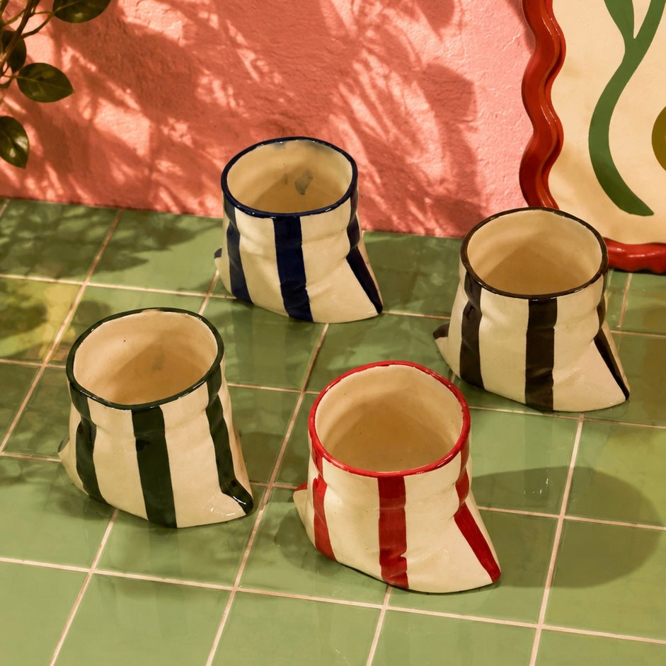 Handmade Bold Stripes Slouchy Handleless Mugs Small
