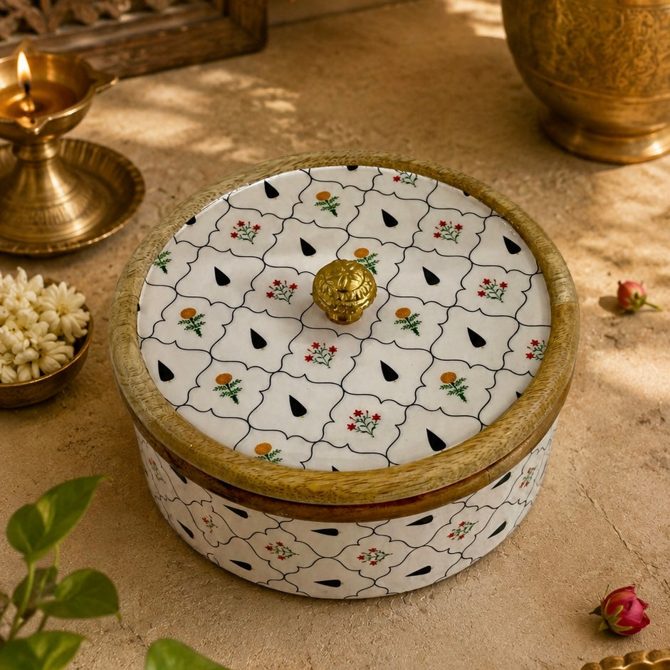 Large Handmade Wooden and Enamel Roti Box
