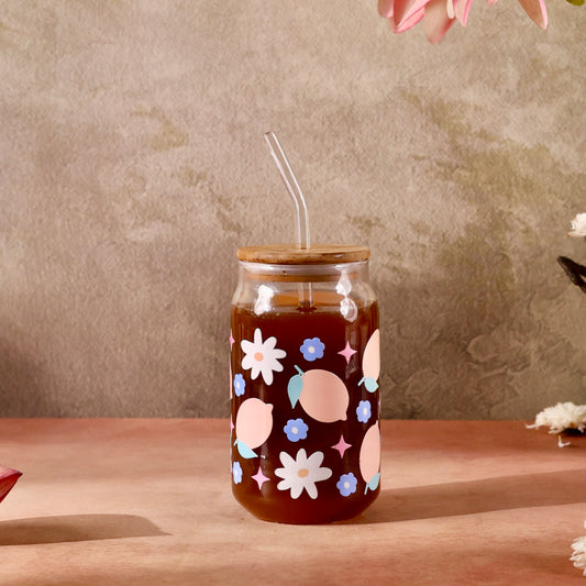 Peachy Affair Ophelia Glass Sipper - with UV DTF sticker