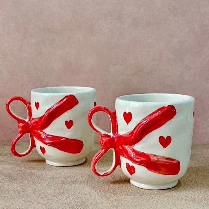 Coquette Handmade Bow Heart Mug - Set of 2