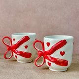 Handmade Bow Heart Mug - Set of 2