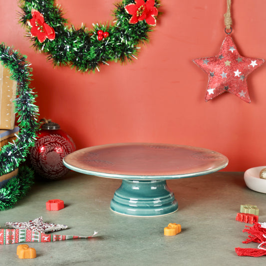 Vintage Embossed Studio Pottery Ceramic Cake Stand