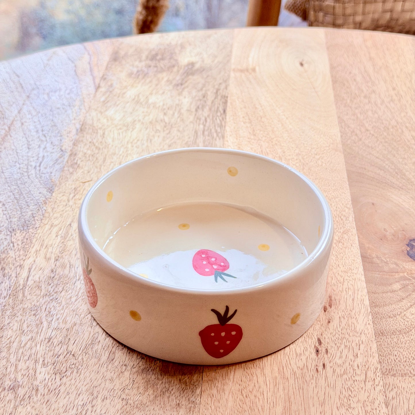 Strawberries and Daisies Handpainted Flat Bowl