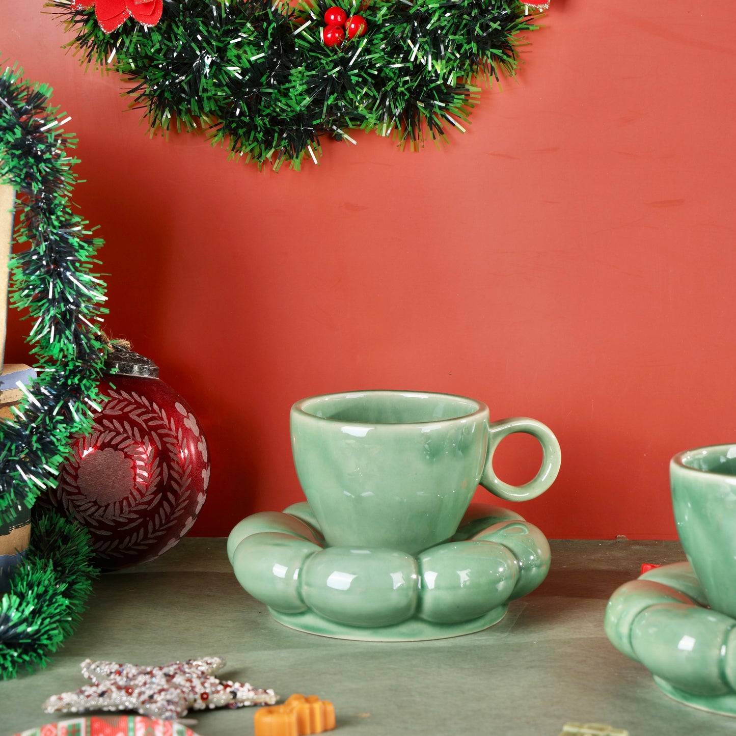 Dream Cloud Whimsical Cup & Saucer Set - Green