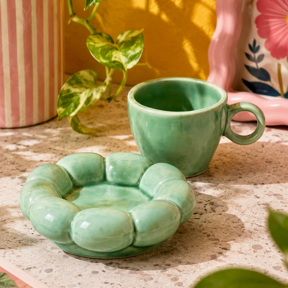 Dream Cloud Whimsical Cup & Saucer Set - Green