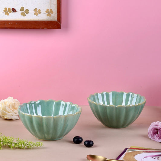 Scalloped Flower Bowls - Beige, Blue, Olive Grey, Green