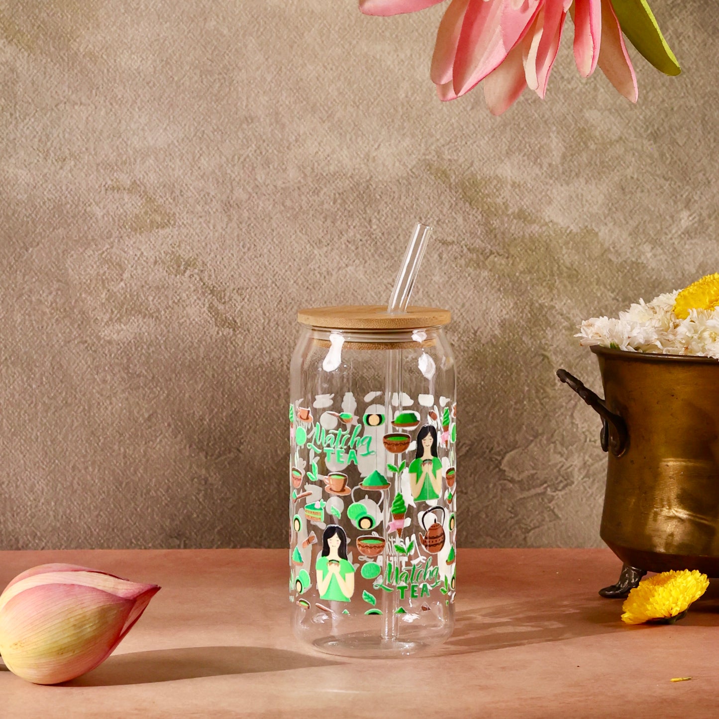 Matcha Muse Ophelia Glass Sipper - with UV DTF sticker