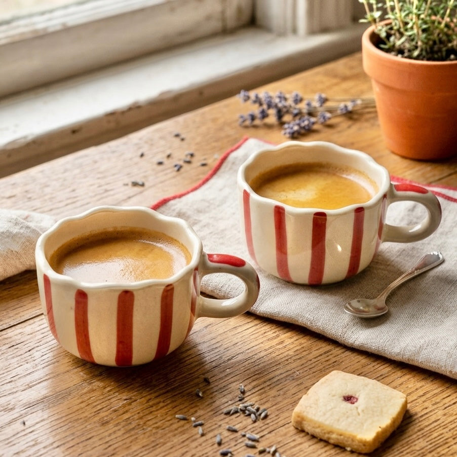 Red Whimsical Stripes Mug - Set of 2