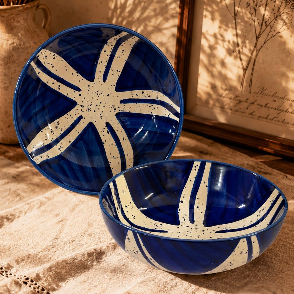 Blue Batik Pinwheel Shallow All Pupose Bowl - Pack of one