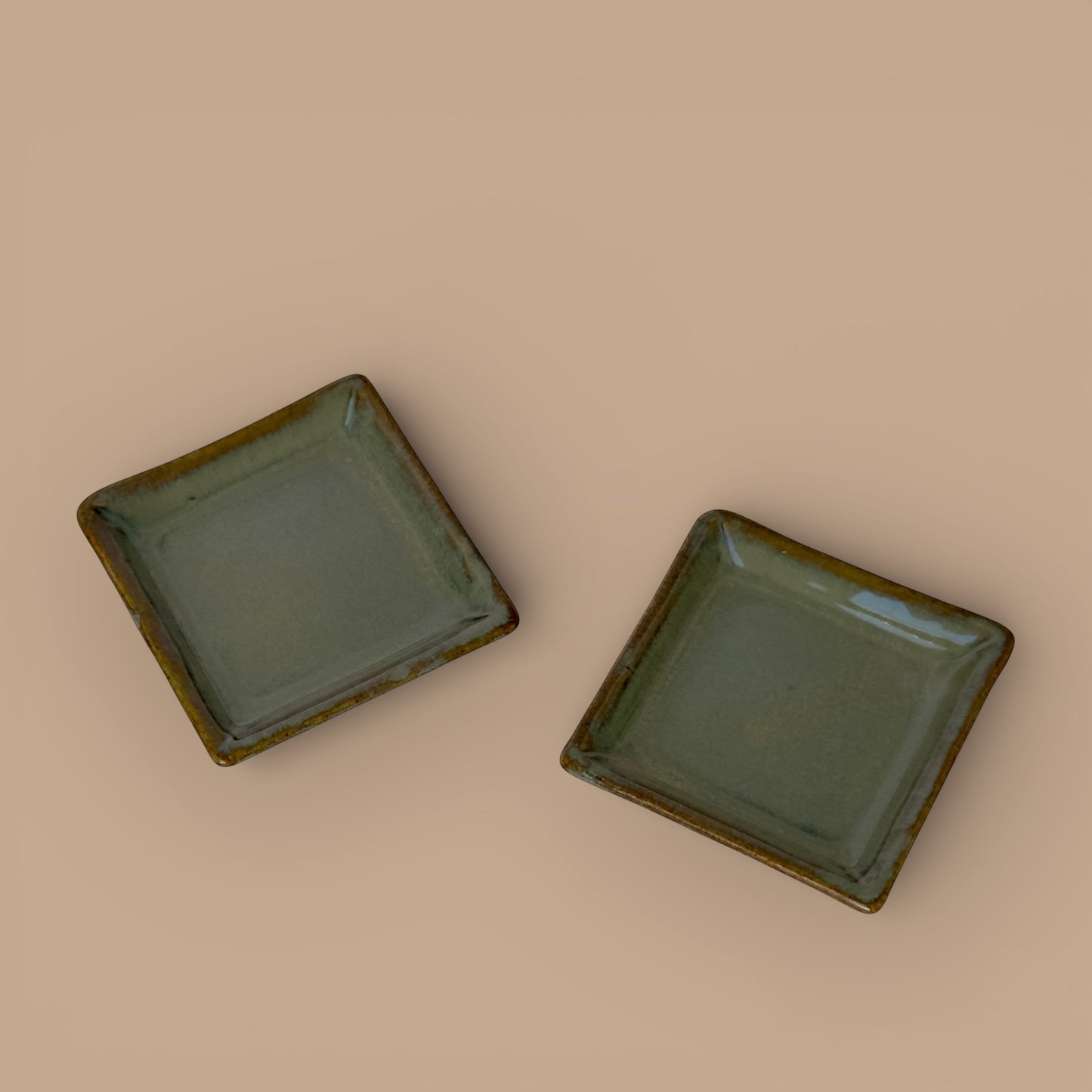 Set of 2 Tapas Square Individual Serving Plates - Olive Grey