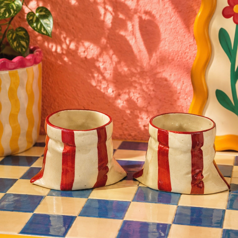 Handmade Bold Stripes Slouchy Handleless Mugs Small