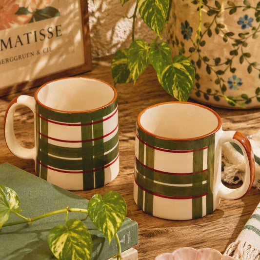 Tartan Checks Handpainted Mugs - Set of 2