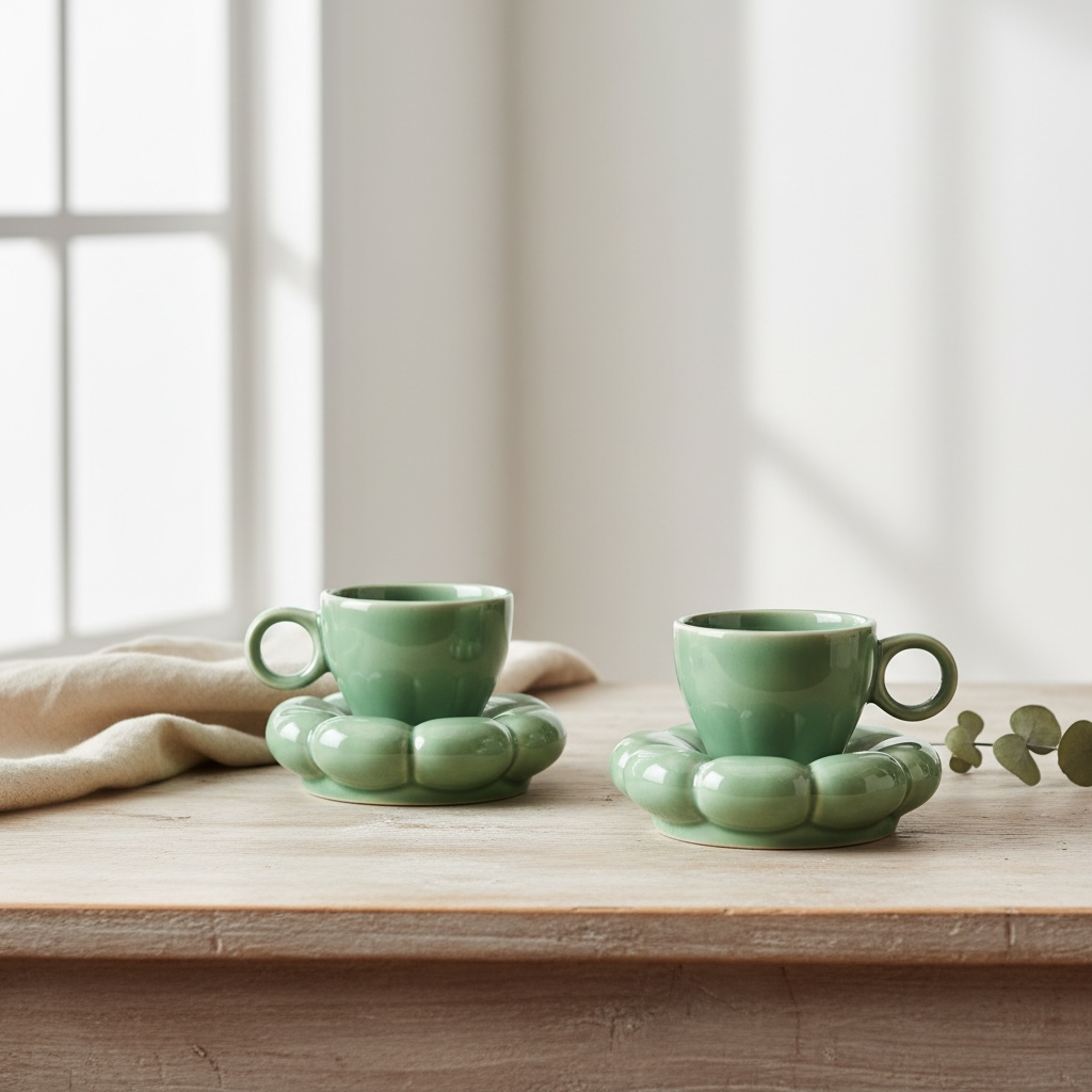 Dream Cloud Whimsical Cup & Saucer Set - Green