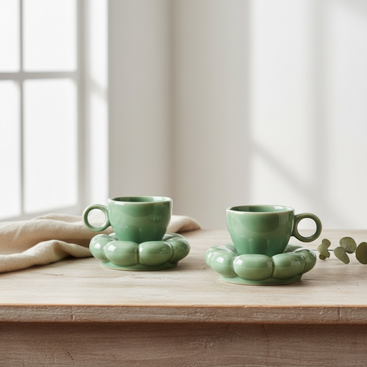 Dream Cloud Whimsical Cup & Saucer Set - Green