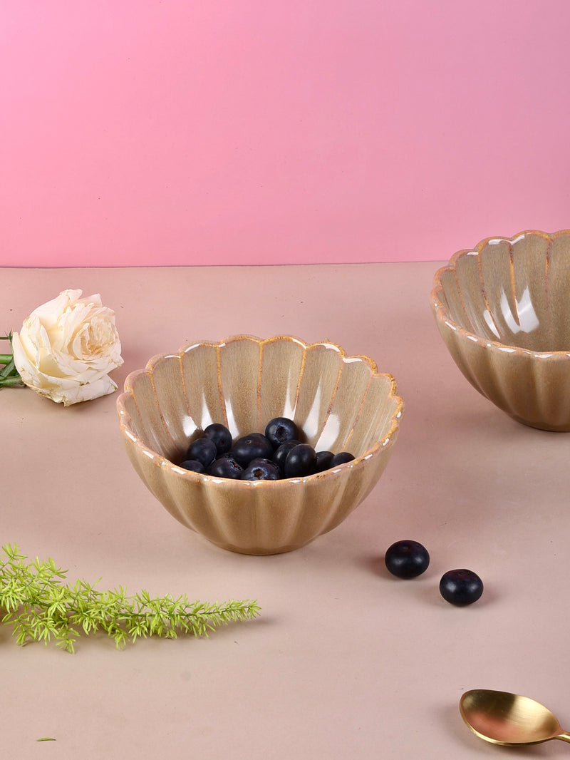 Scalloped Flower Bowls - Beige, Blue, Olive Grey, Green