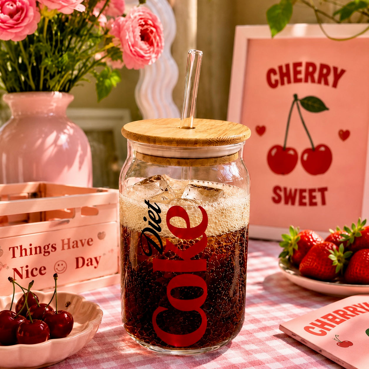 Coke Series Ophelia Glass Sipper - with UV DTF sticker