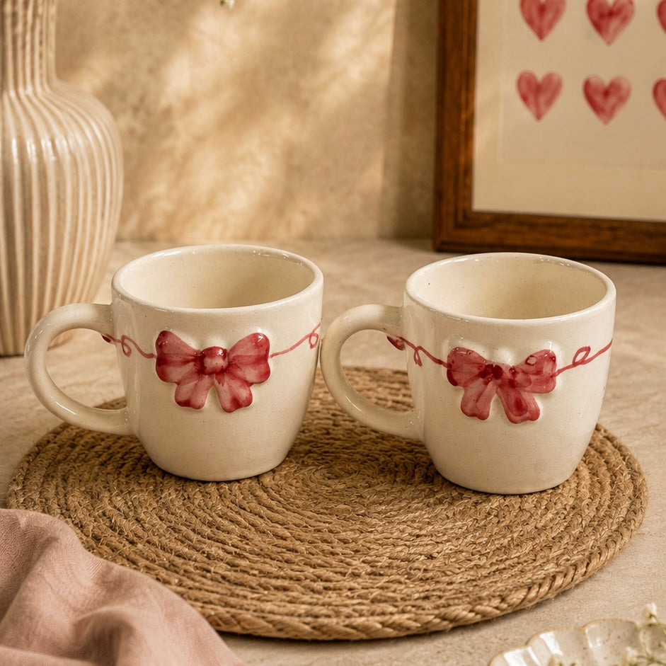 Trellis Pink Bow Mugs - Set of 2