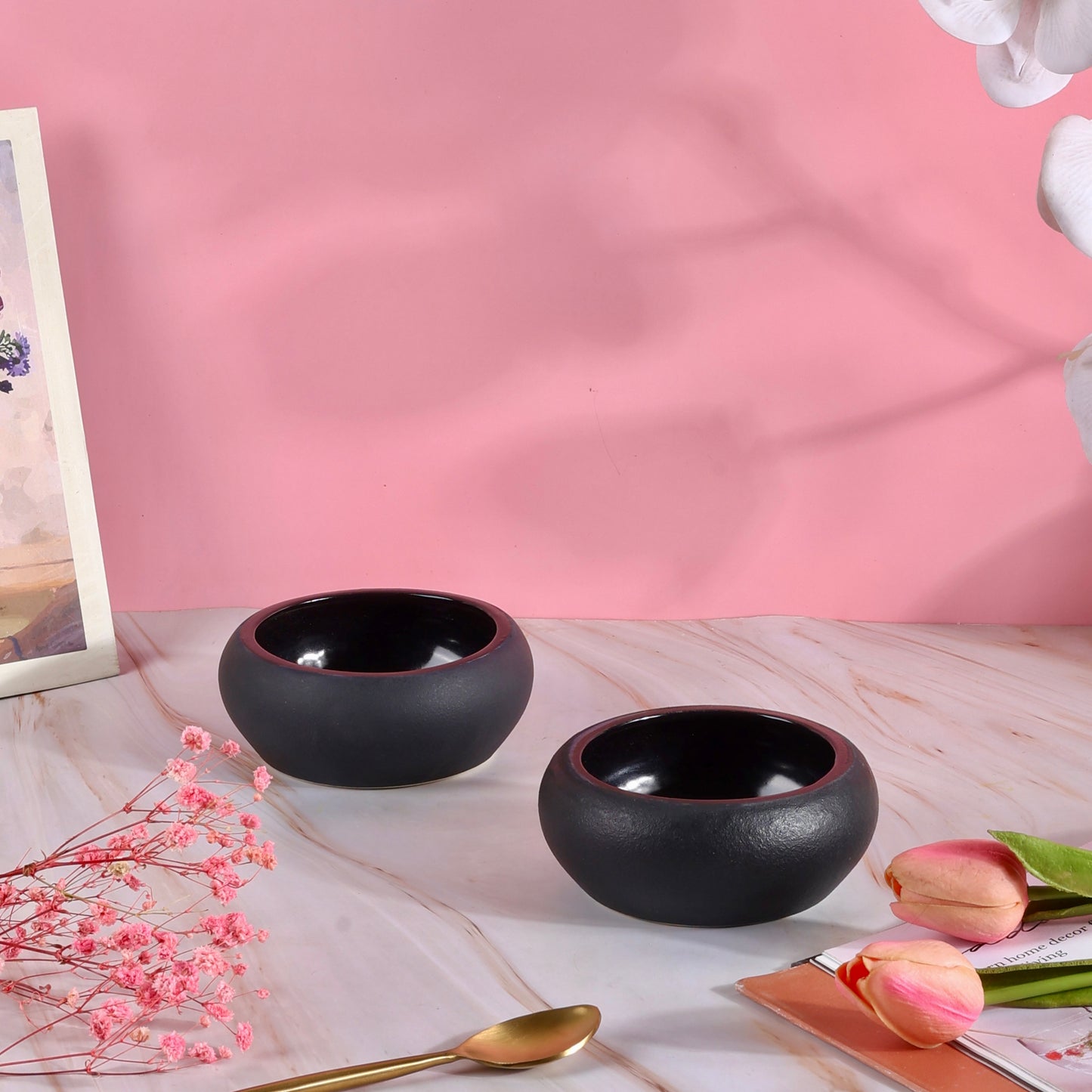 Matte Black Curvy Snack Bowl - Set of 2