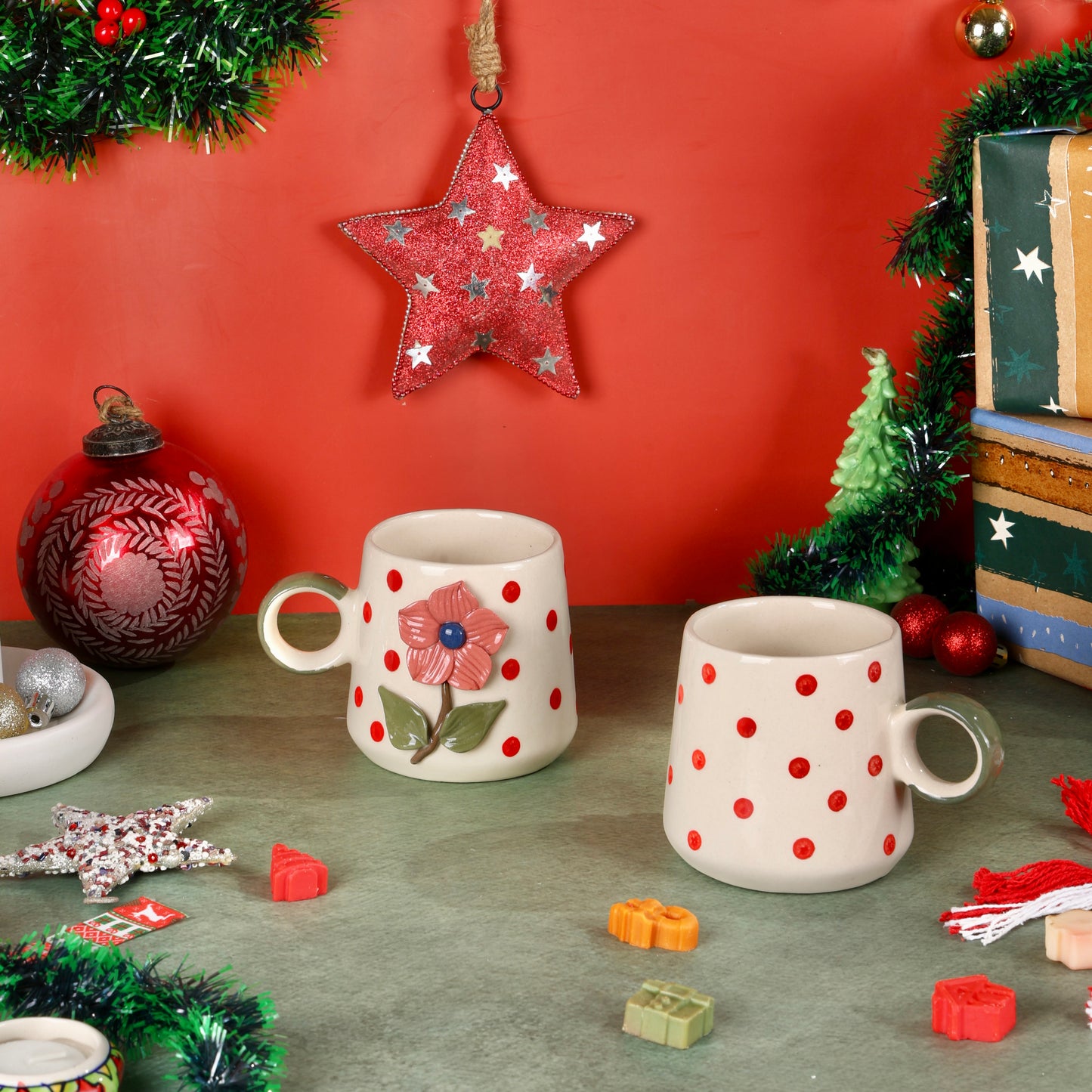 Camellia Polka Flower Mug - Set of 2